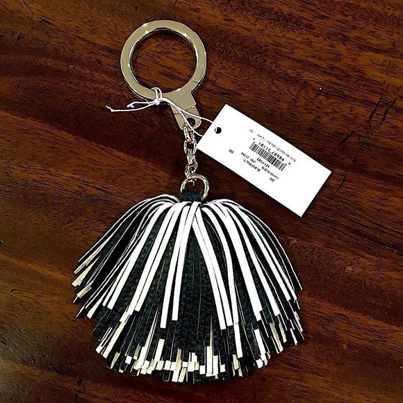 KATE SPADE Black Cream Leather Tassel Keychain NWT - Picture 8 of 8